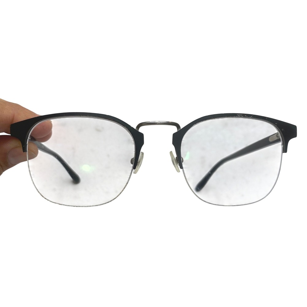 Badgley Mischka Titanium Eyeglasses Frames Black Silver Semi Rimless Clubmaster